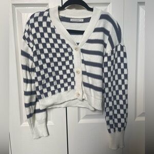 Moon & Madison Navy and White Checkered Cardigan